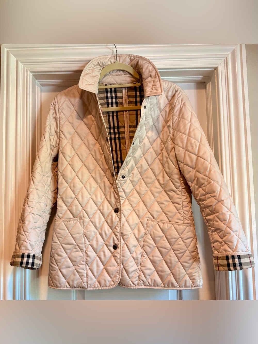 Burberry London Quilted Utility Jacket Beige Nova Check Made England Womens S - Picture 3 of 13